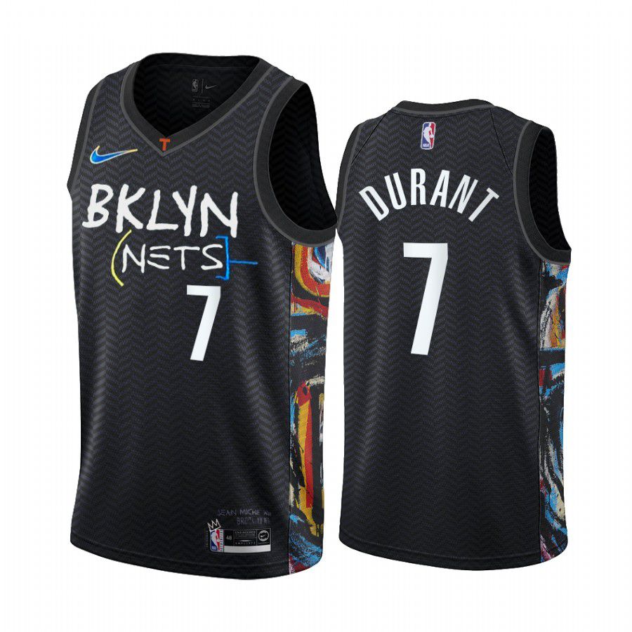 Men Brooklyn Nets 7 kevin durant black city edition honor basquiat 2020 nba jersey